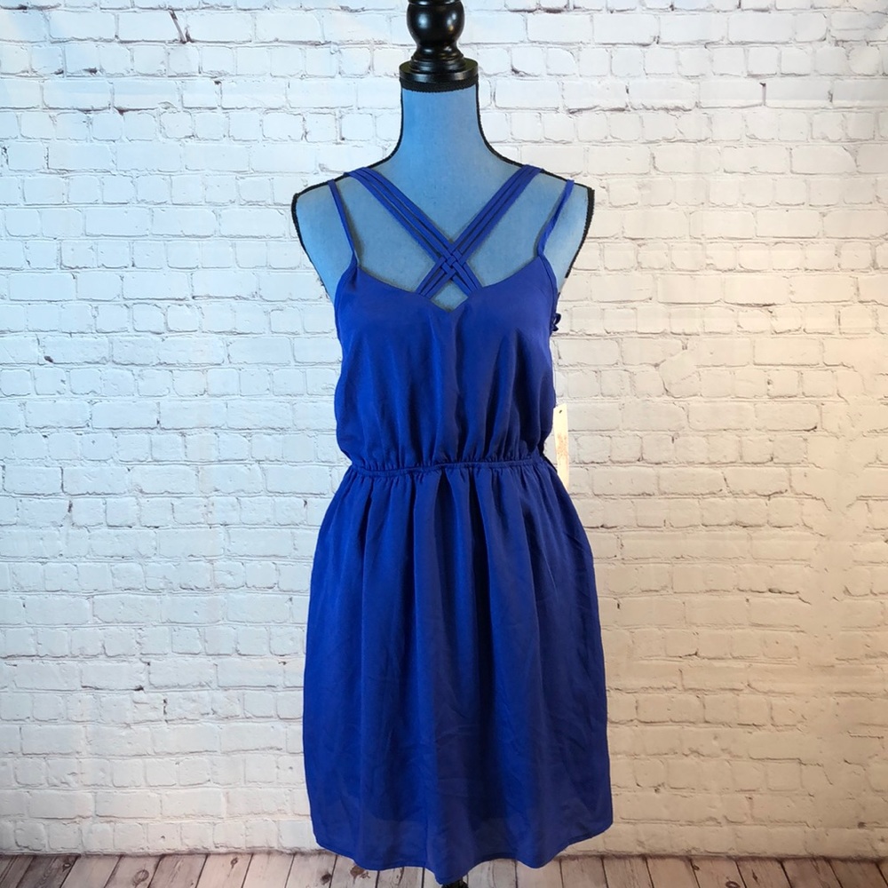 NWT Epilogue Royal Blue Blouson Dress Spaghetti Straps Medium
